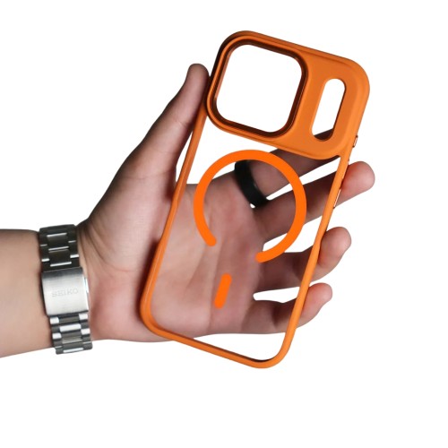 כיסוי שקוף מגנטי כתום קוסמי לאייפון 17 פרו מקס