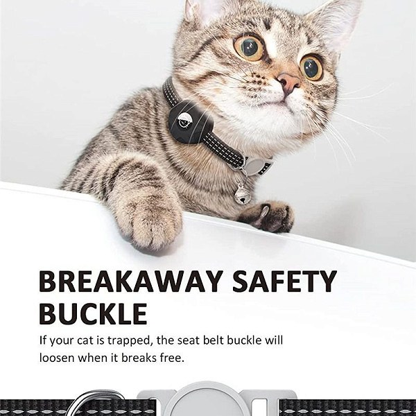 קולר AirTag לחתולים - מעקב חכם עם פעמון ומחזיר אור (AirTag לא כלול)